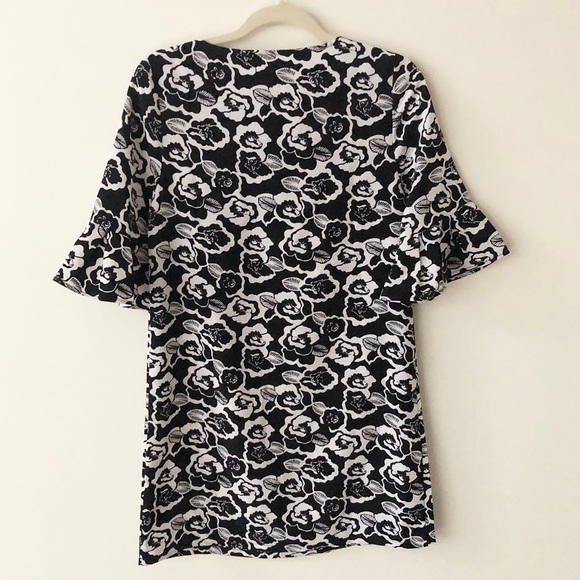 Paris Sunday | Black & White Floral Print Elbow Sleeve Shift Dress *NWT* - Picture 5 of 10